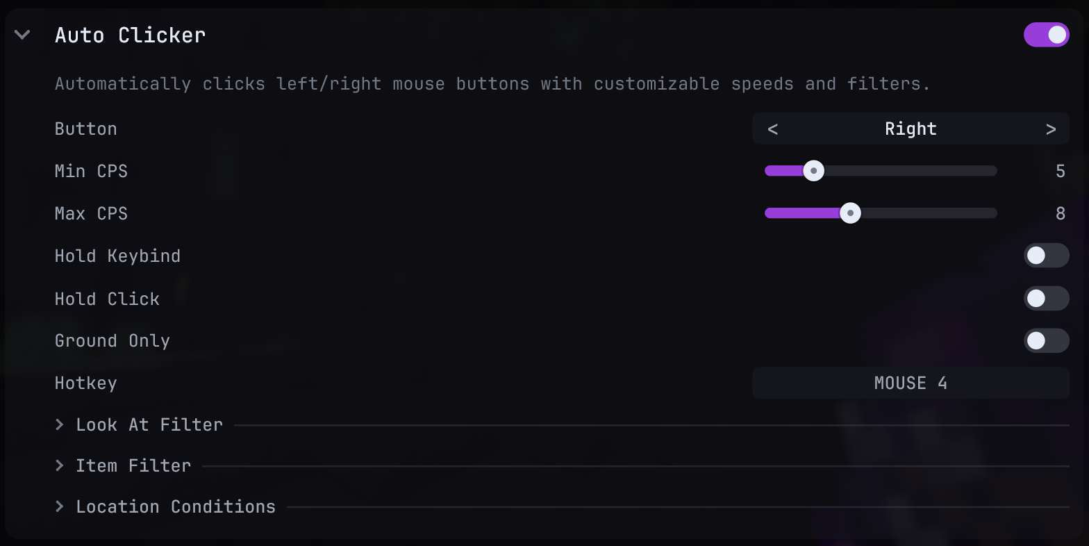 Auto Clicker settings