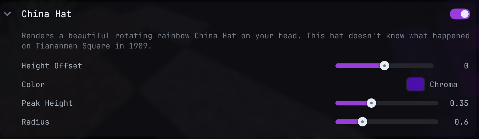 China Hat settings