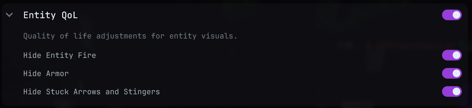 Entity QoL settings