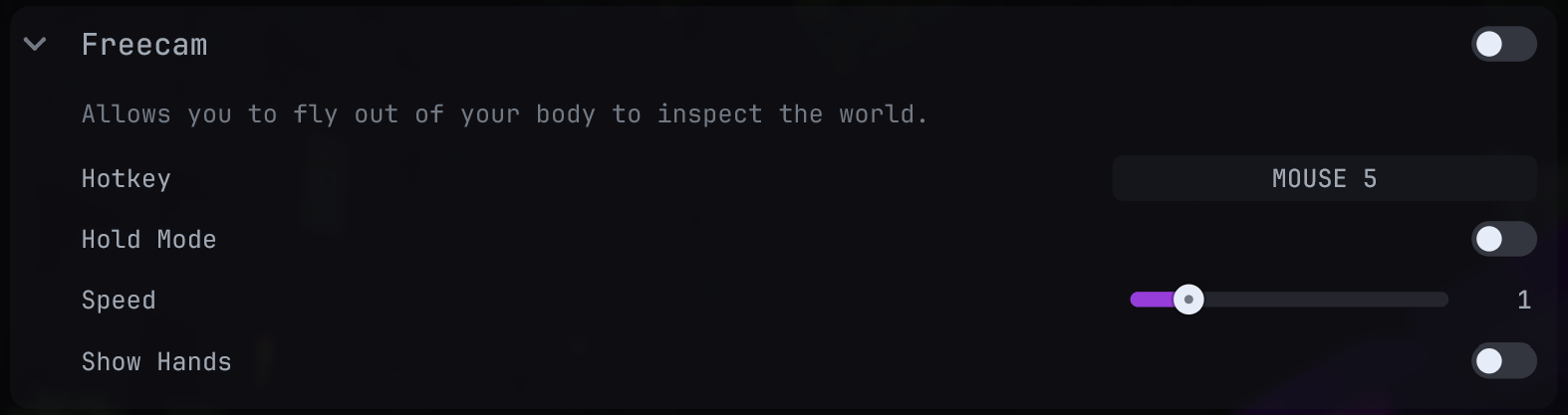 Freecam settings