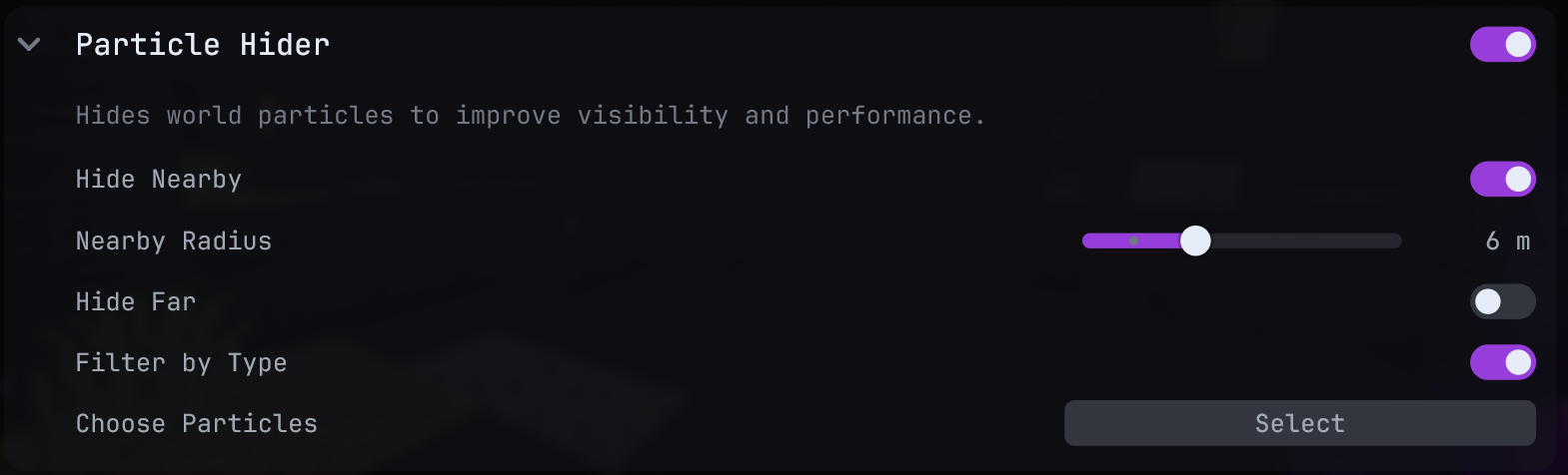 Particle Hider settings