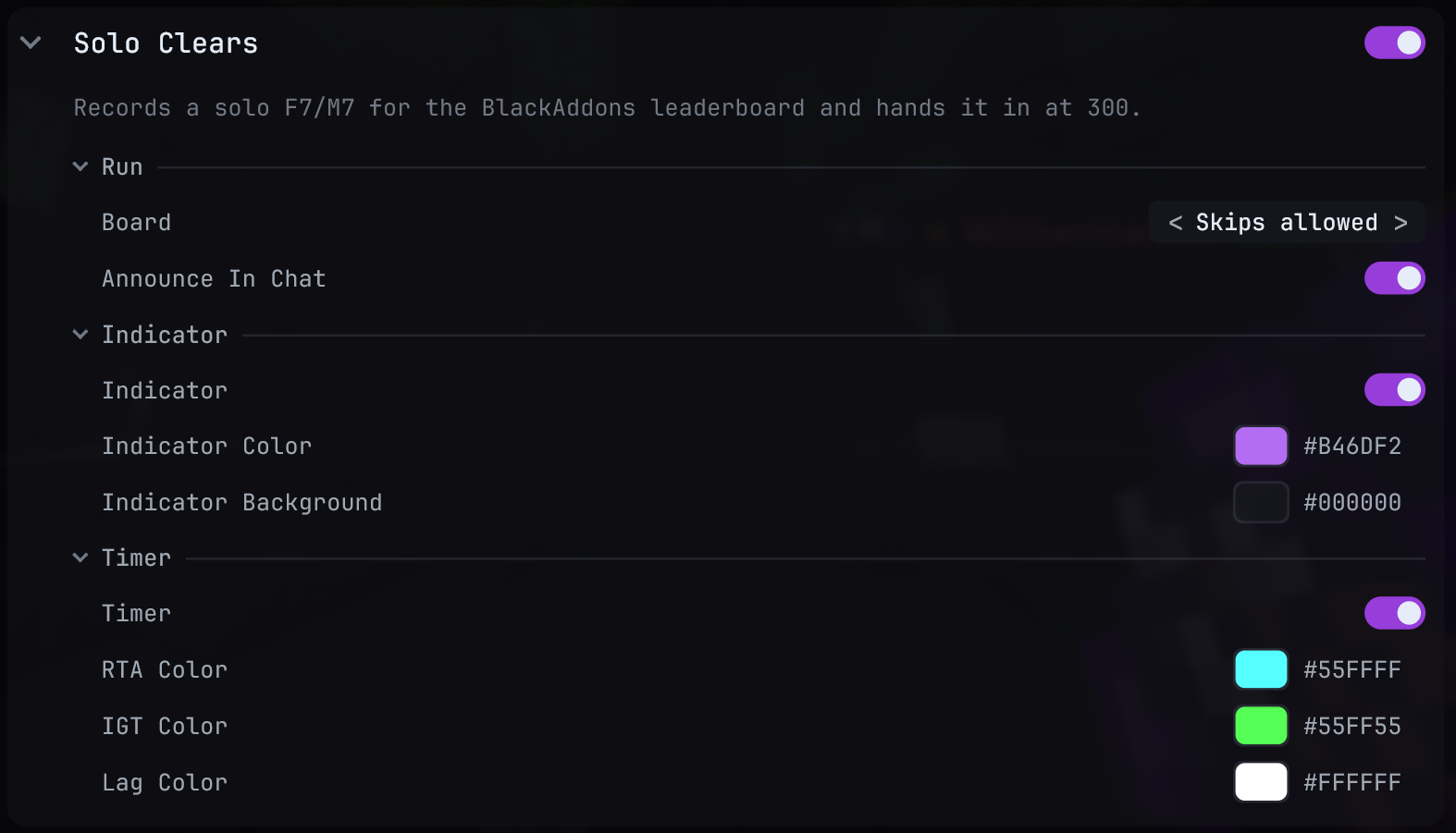 Solo Clears settings