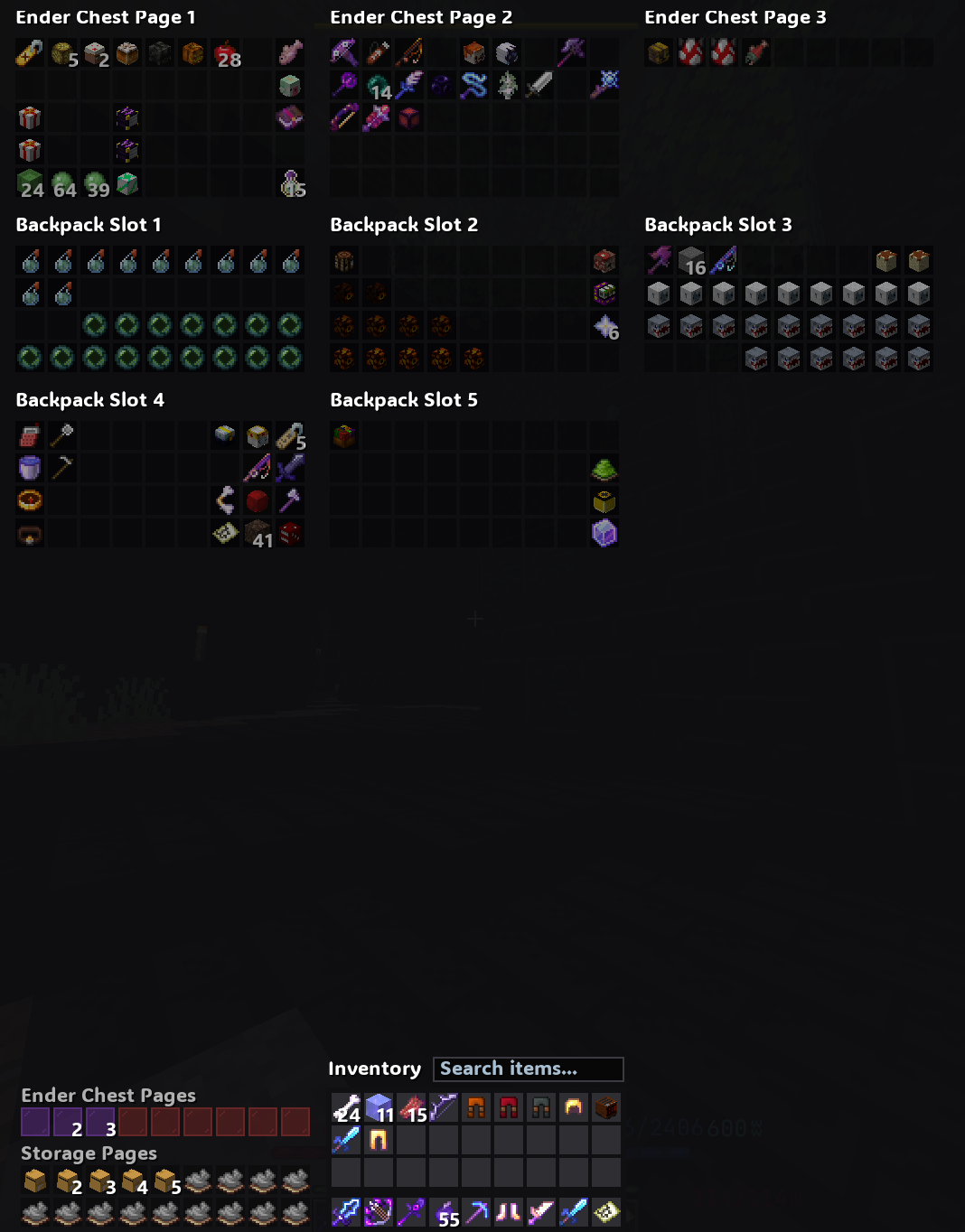 Storage browser and search overlay