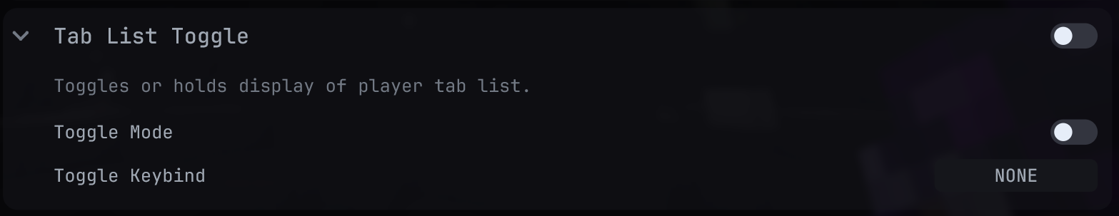 Tab List Toggle settings